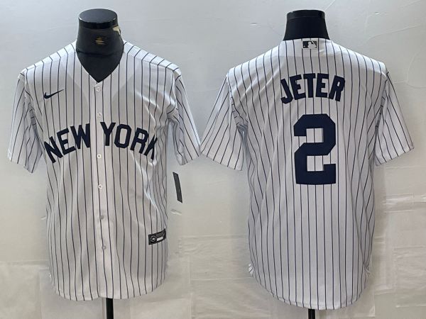 Men New York Yankees 2 Jeter White Stripe Game Nike 2024 MLB Jersey style 1